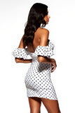 White and Black Tight Sweetheart Short Polka Dot Dress with Ruffles