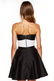 Black and White Strapless Satin Short Cocktail Dress with Pockets