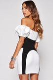 Black and White Patchwork Puff Sleeves Mini Tight Cocktail Dress