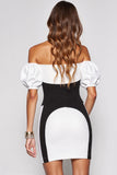 Black and White Patchwork Puff Sleeves Mini Tight Cocktail Dress