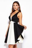Short Black and White Patchwork V-Neck A Line Cocktail Dress