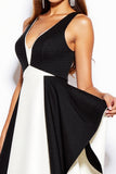 Short Black and White Patchwork V-Neck A Line Cocktail Dress