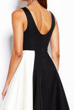 Short Black and White Patchwork V-Neck A Line Cocktail Dress