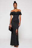 Maxi Black and White Off the Shoulder Mermaid Polka Dot Dress with Slit