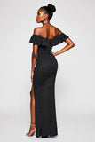 Maxi Black and White Off the Shoulder Mermaid Polka Dot Dress with Slit