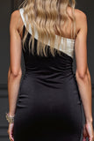 Black and White Patchwork Short One Shoulder Tight Cocktail Dress