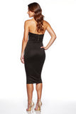 Black Sweetheart Satin Midi Backless Tight Cocktail Dress