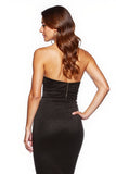 Black Sweetheart Satin Midi Backless Tight Cocktail Dress