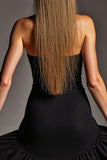 Tight Short Black Strapless Satin Cocktail Dress with Ruffles
