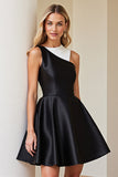 Satin A Line Black and White Patchwork Short Cocktail Dress