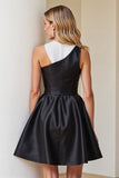 Satin A Line Black and White Patchwork Short Cocktail Dress