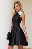 Satin A Line Black and White Patchwork Short Cocktail Dress
