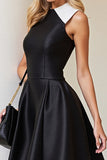 Satin A Line Black and White Patchwork Short Cocktail Dress