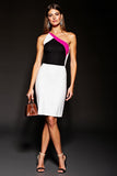 Black Patchwork One Shoulder Short Bodycon Cocktail Dress