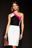 Black Patchwork One Shoulder Short Bodycon Cocktail Dress