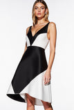 A Line Black and White Patchwork V-Neck Short Cocktail Dress