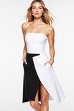 Black and White A Line Strapless Short Cocktail Dress with Slit