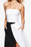 Black and White A Line Strapless Short Cocktail Dress with Slit