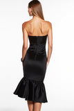 Black Sweetheart Mermaid Midi Satin Cocktail Dress with Ruffles