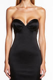 Black Sweetheart Mermaid Midi Satin Cocktail Dress with Ruffles
