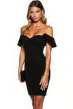 Short Black Off the Shoulder Tight Cocktail Dress with Ruffles