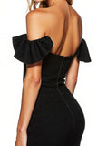 Short Black Off the Shoulder Tight Cocktail Dress with Ruffles