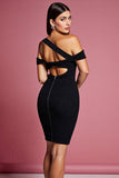 Short Black Cut Out Asymmetrical Neck Tight Cocktail Dress