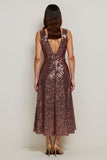 Sparkly Coffee Sequin V-Neck Maxi A Line Holiday Party Dress