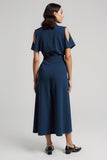 Dark Blue Pencil Short Sleeves Cut Out Maxi Work Dress with Bow