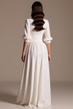 White A Line Single Breasted Maxi Work Dress with Sleeves
