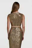 Sparkly Golden Sequin V-Neck Midi Bodycon Cocktail Dress with Belt