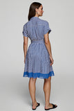 A Line Blue Striped Short Sleeves Shirt Dress with Sash