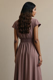 Grey Purple A Line Notched Lapel Maxi Work Dress with Buttons
