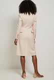 Apricot Pencil Notched Lapel Single Breasted Midi Blazer Dress with Sleeves