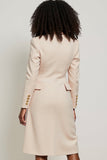 Apricot Pencil Notched Lapel Single Breasted Midi Blazer Dress with Sleeves