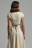 A Line Apricot Notched Lapel Leopard Midi Blazer Dress with String