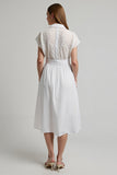 A Line Midi White 2 Piece Work Blouse and Skirt with Sleeves