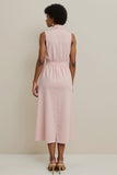 Pink Pencil Shawl Lapel Sleeveless Maxi Work Dress with Sash