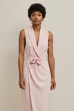 Pink Pencil Shawl Lapel Sleeveless Maxi Work Dress with Sash