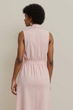 Pink Pencil Shawl Lapel Sleeveless Maxi Work Dress with Sash
