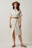 Midi Apricot A Line Short Sleeves Blazer Dress with Belt