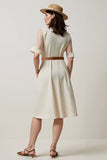 Midi Apricot A Line Short Sleeves Blazer Dress with Belt