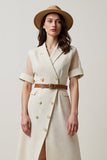 Midi Apricot A Line Short Sleeves Blazer Dress with Belt