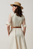 Midi Apricot A Line Short Sleeves Blazer Dress with Belt