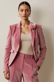 2 Piece Grey Pink Floral Notched Lapel Velvet Business Suits with Pockets