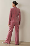 2 Piece Grey Pink Floral Notched Lapel Velvet Business Suits with Pockets