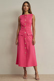 Fuchsia Bateau Neck Pencil Single Breasted Maxi Blazer Dress