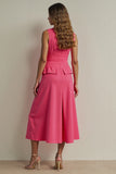 Fuchsia Bateau Neck Pencil Single Breasted Maxi Blazer Dress