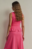 Fuchsia Bateau Neck Pencil Single Breasted Maxi Blazer Dress