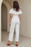White Round Neck Maxi Work Jumpsuits with Lace